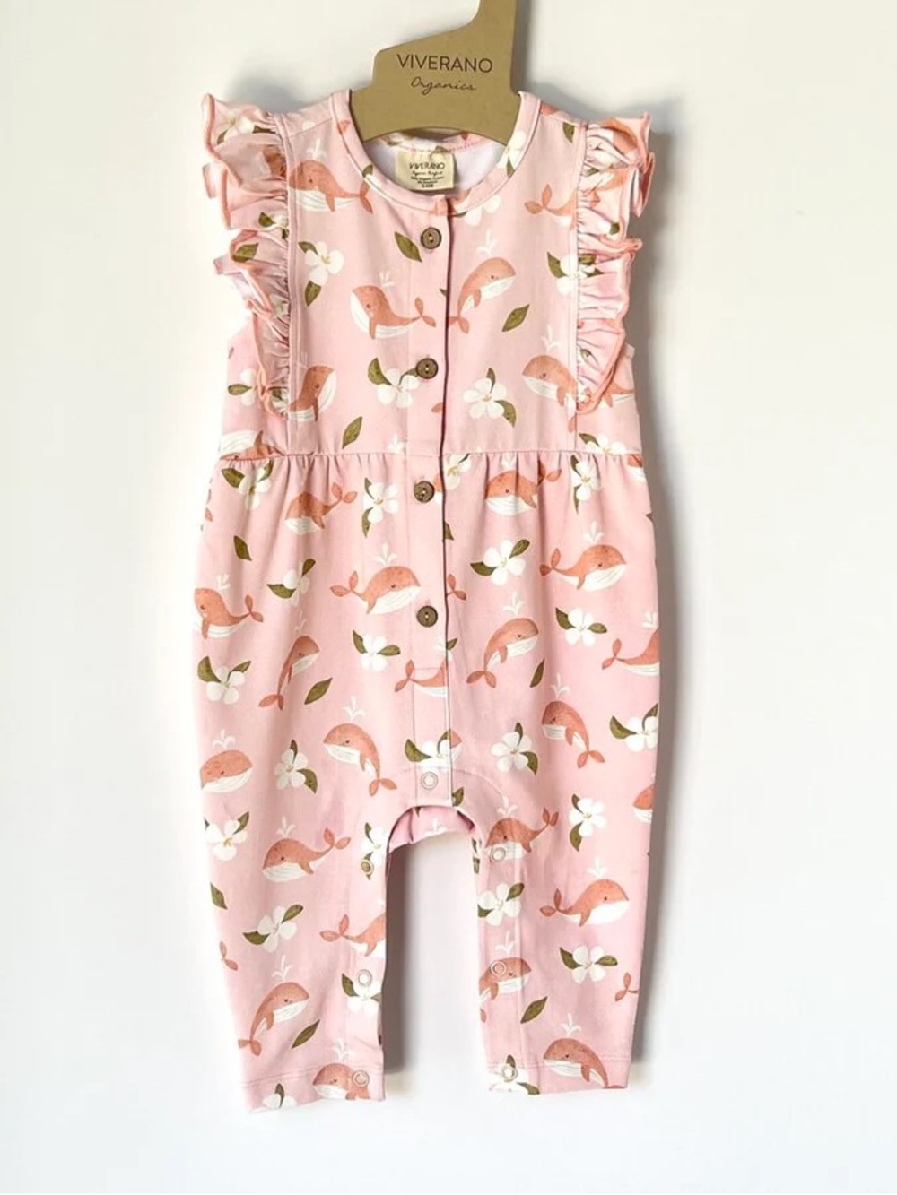 Pink Floral Whale Ruffle Baby One-Piece